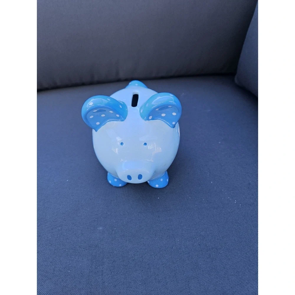 Blue Polka Dot Piggy Bank With Name Frame